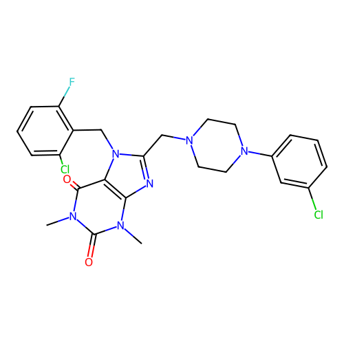 7-[(2-chloro-6-fluorophenyl)methyl]-8-{[4-(3-chlorophenyl)piperazin-1-yl]methyl}-1,3-dimethyl-2,3,6,7-tetrahydro-1H-purine-2,6-dione structure