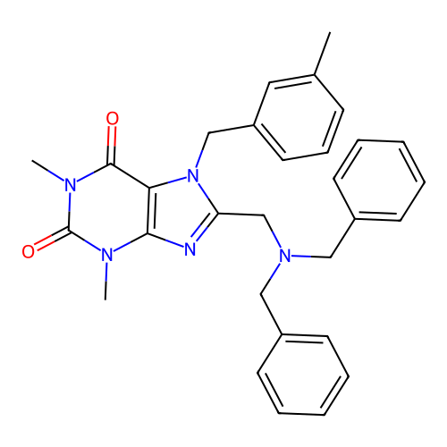 8-[(dibenzylamino)methyl]-1,3-dimethyl-7-[(3-methylphenyl)methyl]purine-2,6-dione structure