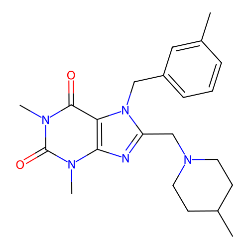 1,3-dimethyl-7-(3-methylbenzyl)-8-[(4-methylpiperidin-1-yl)methyl]-3,7-dihydro-1H-purine-2,6-dione structure