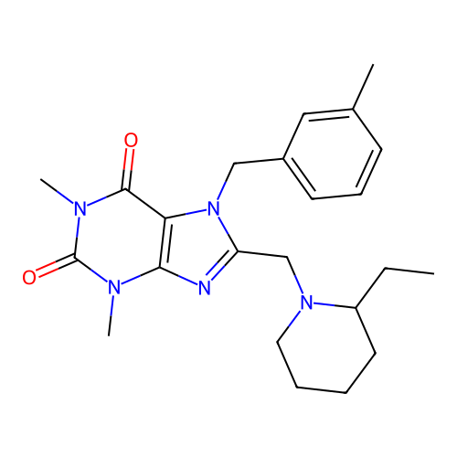 8-[(2-ethylpiperidin-1-yl)methyl]-1,3-dimethyl-7-[(3-methylphenyl)methyl]-2,3,6,7-tetrahydro-1H-purine-2,6-dione structure