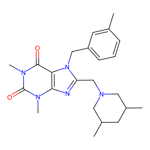 8-[(3,5-dimethylpiperidin-1-yl)methyl]-1,3-dimethyl-7-(3-methylbenzyl)-3,7-dihydro-1H-purine-2,6-dione structure
