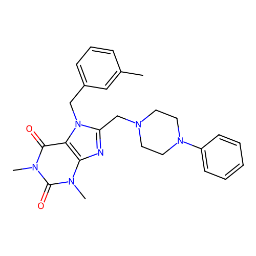 1,3-dimethyl-7-[(3-methylphenyl)methyl]-8-[(4-phenylpiperazin-1-yl)methyl]purine-2,6-dione structure