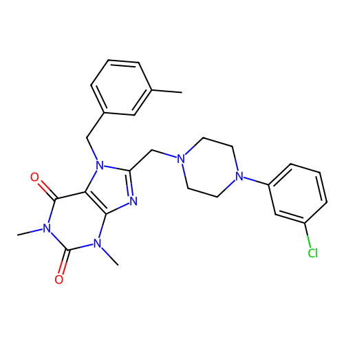8-{[4-(3-chlorophenyl)piperazin-1-yl]methyl}-1,3-dimethyl-7-[(3-methylphenyl)methyl]-2,3,6,7-tetrahydro-1H-purine-2,6-dione structure