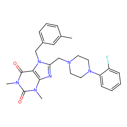 8-{[4-(2-fluorophenyl)piperazin-1-yl]methyl}-1,3-dimethyl-7-[(3-methylphenyl)methyl]-2,3,6,7-tetrahydro-1H-purine-2,6-dione structure