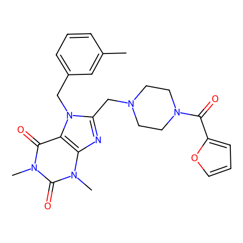 8-{[4-(furan-2-carbonyl)piperazin-1-yl]methyl}-1,3-dimethyl-7-[(3-methylphenyl)methyl]-2,3,6,7-tetrahydro-1H-purine-2,6-dione structure