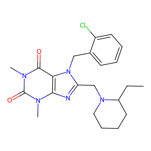 7-[(2-chlorophenyl)methyl]-8-[(2-ethylpiperidin-1-yl)methyl]-1,3-dimethylpurine-2,6-dione structure