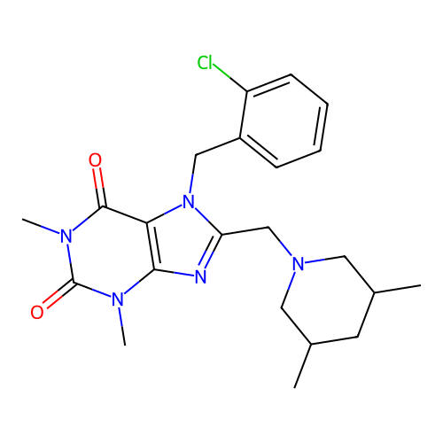 7-(2-chlorobenzyl)-8-((3,5-dimethylpiperidin-1-yl)methyl)-1,3-dimethyl-1H-purine-2,6(3H,7H)-dione structure