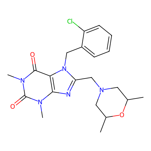 7-(2-chlorobenzyl)-8-[(2,6-dimethylmorpholin-4-yl)methyl]-1,3-dimethyl-3,7-dihydro-1H-purine-2,6-dione structure