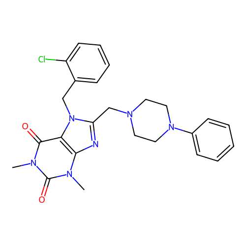7-[(2-chlorophenyl)methyl]-1,3-dimethyl-8-[(4-phenylpiperazin-1-yl)methyl]purine-2,6-dione structure