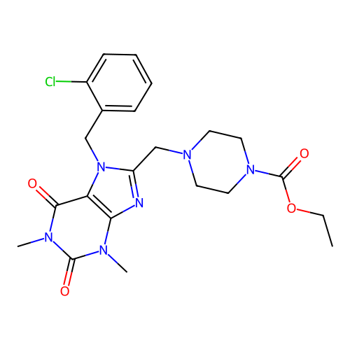 ethyl 4-({7-[(2-chlorophenyl)methyl]-1,3-dimethyl-2,6-dioxo-2,3,6,7-tetrahydro-1H-purin-8-yl}methyl)piperazine-1-carboxylate structure