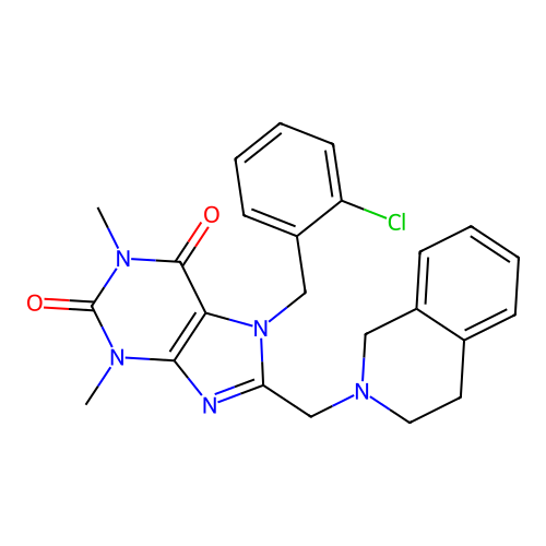 7-[(2-chlorophenyl)methyl]-1,3-dimethyl-8-[(1,2,3,4-tetrahydroisoquinolin-2-yl)methyl]-2,3,6,7-tetrahydro-1H-purine-2,6-dione structure