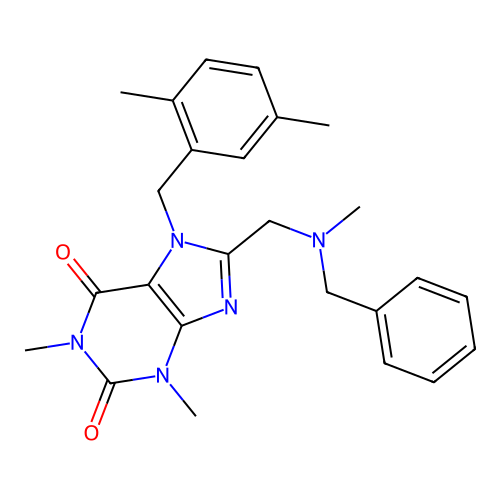 7-[(2,5-dimethylphenyl)methyl]-1,3-dimethyl-8-{[methylbenzylamino]methyl}-1,3, 7-trihydropurine-2,6-dione structure