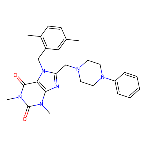 7-(2,5-dimethylbenzyl)-1,3-dimethyl-8-[(4-phenylpiperazin-1-yl)methyl]-3,7-dihydro-1H-purine-2,6-dione structure