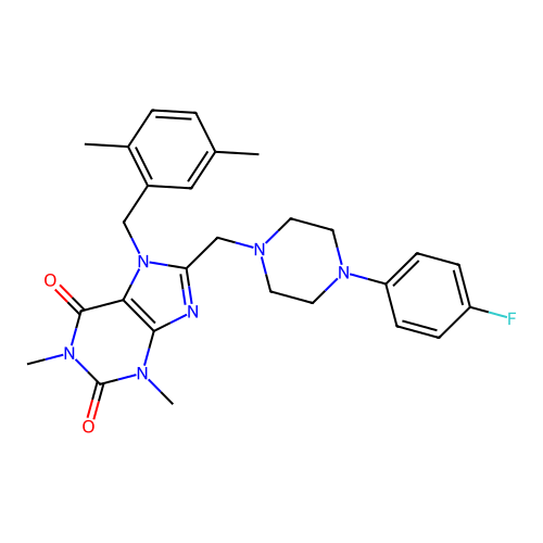 7-[(2,5-dimethylphenyl)methyl]-8-{[4-(4-fluorophenyl)piperazin-1-yl]methyl}-1,3-dimethyl-2,3,6,7-tetrahydro-1H-purine-2,6-dione structure