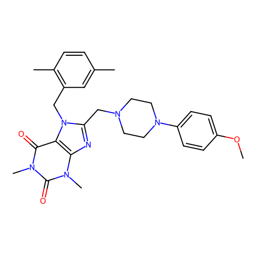 7-(2,5-dimethylbenzyl)-8-((4-(4-methoxyphenyl)piperazin-1-yl)methyl)-1,3-dimethyl-1H-purine-2,6(3H,7H)-dione structure