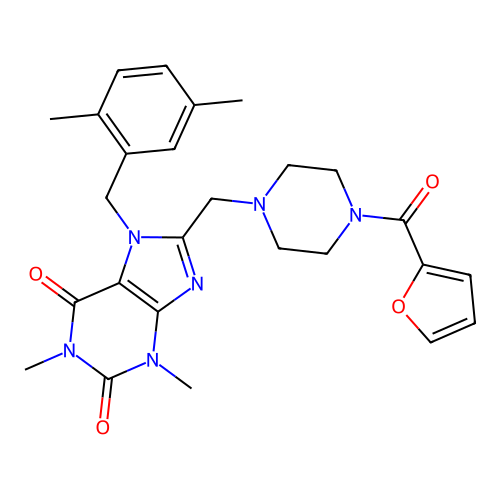 7-[(2,5-dimethylphenyl)methyl]-8-{[4-(furan-2-carbonyl)piperazin-1-yl]methyl}-1,3-dimethyl-2,3,6,7-tetrahydro-1H-purine-2,6-dione structure