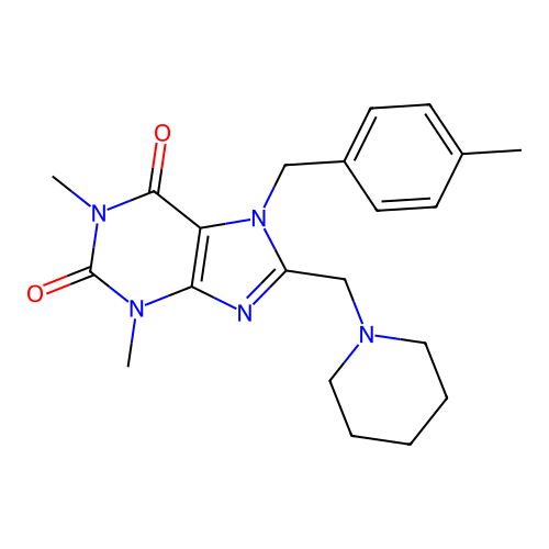 1,3-dimethyl-7-(4-methylbenzyl)-8-(piperidin-1-ylmethyl)-3,7-dihydro-1H-purine-2,6-dione structure