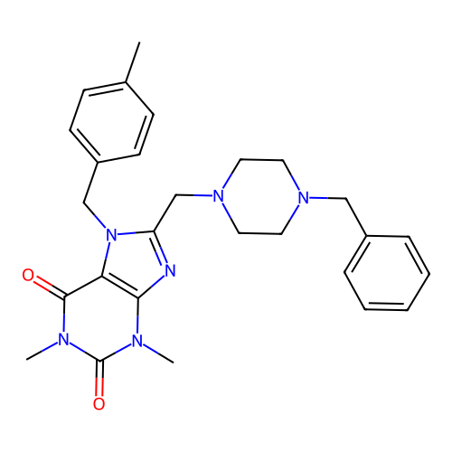 8-[(4-benzylpiperazin-1-yl)methyl]-1,3-dimethyl-7-[(4-methylphenyl)methyl]purine-2,6-dione structure