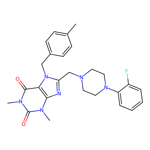 8-{[4-(2-fluorophenyl)piperazin-1-yl]methyl}-1,3-dimethyl-7-[(4-methylphenyl)methyl]-2,3,6,7-tetrahydro-1H-purine-2,6-dione structure