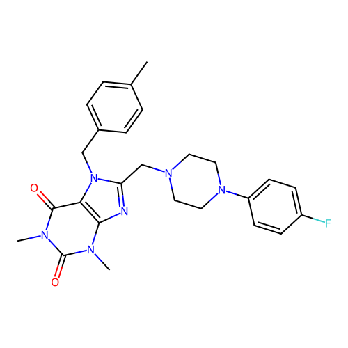 8-{[4-(4-fluorophenyl)piperazin-1-yl]methyl}-1,3-dimethyl-7-[(4-methylphenyl)methyl]-2,3,6,7-tetrahydro-1H-purine-2,6-dione structure