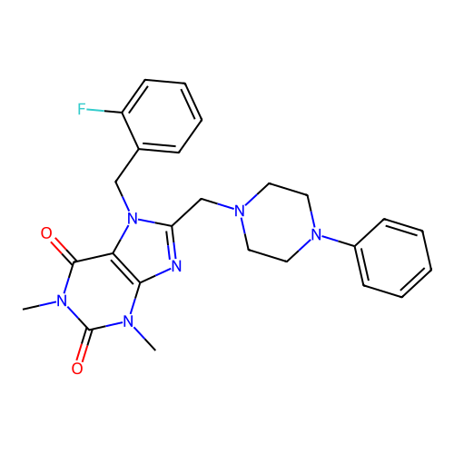 7-[(2-fluorophenyl)methyl]-1,3-dimethyl-8-[(4-phenylpiperazin-1-yl)methyl]-2,3,6,7-tetrahydro-1H-purine-2,6-dione structure