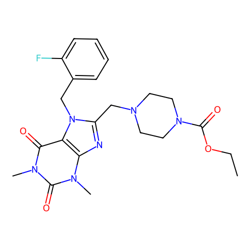 ethyl 4-({7-[(2-fluorophenyl)methyl]-1,3-dimethyl-2,6-dioxo-2,3,6,7-tetrahydro-1H-purin-8-yl}methyl)piperazine-1-carboxylate structure