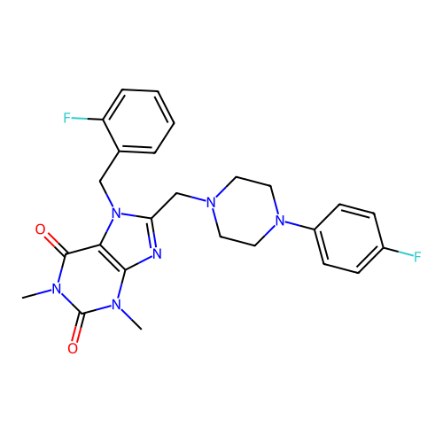 7-(2-fluorobenzyl)-8-{[4-(4-fluorophenyl)piperazin-1-yl]methyl}-1,3-dimethyl-3,7-dihydro-1H-purine-2,6-dione structure
