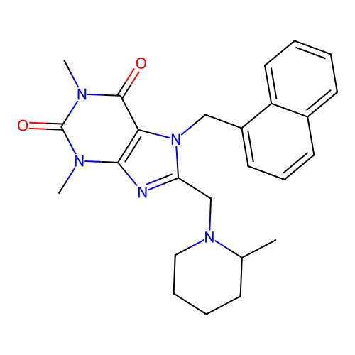 1,3-dimethyl-8-[(2-methylpiperidin-1-yl)methyl]-7-[(naphthalen-1-yl)methyl]-2,3,6,7-tetrahydro-1H-purine-2,6-dione structure