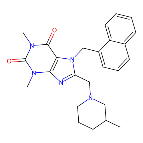 1,3-dimethyl-8-[(3-methylpiperidin-1-yl)methyl]-7-(naphthalen-1-ylmethyl)purine-2,6-dione structure