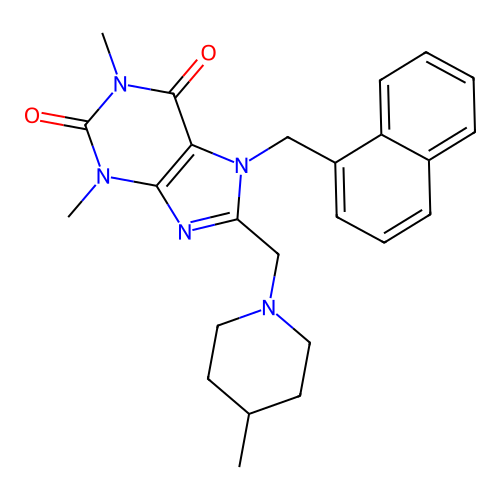1,3-dimethyl-8-((4-methylpiperidin-1-yl)methyl)-7-(naphthalen-1-ylmethyl)-1H-purine-2,6(3H,7H)-dione structure