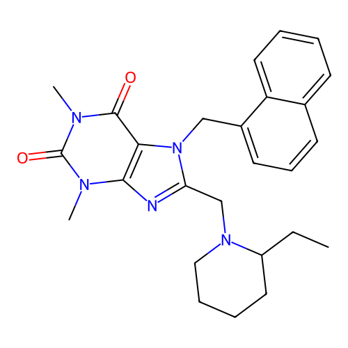 8-[(2-ethylpiperidin-1-yl)methyl]-1,3-dimethyl-7-(naphthalen-1-ylmethyl)purine-2,6-dione structure
