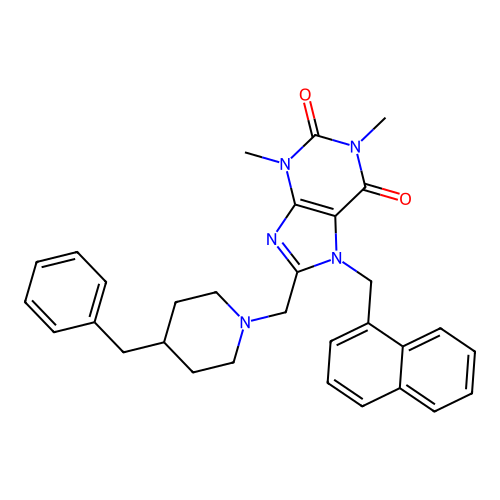 8-[(4-benzylpiperidin-1-yl)methyl]-1,3-dimethyl-7-[(naphthalen-1-yl)methyl]-2,3,6,7-tetrahydro-1H-purine-2,6-dione structure