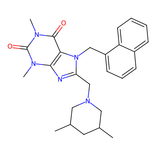 8-[(3,5-dimethylpiperidin-1-yl)methyl]-1,3-dimethyl-7-[(naphthalen-1-yl)methyl]-2,3,6,7-tetrahydro-1H-purine-2,6-dione structure