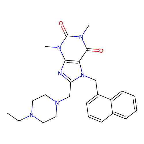 8-[(4-ethylpiperazin-1-yl)methyl]-1,3-dimethyl-7-[(naphthalen-1-yl)methyl]-2,3,6,7-tetrahydro-1H-purine-2,6-dione structure