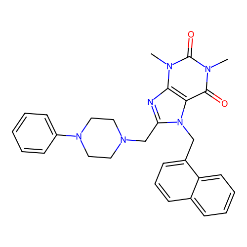 1,3-dimethyl-7-(naphthalen-1-ylmethyl)-8-[(4-phenylpiperazin-1-yl)methyl]purine-2,6-dione structure