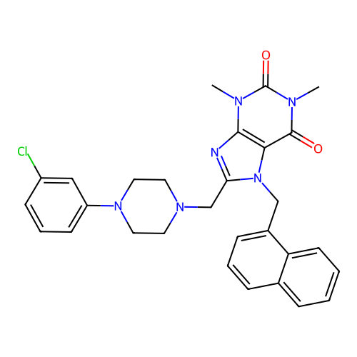 8-{[4-(3-chlorophenyl)piperazin-1-yl]methyl}-1,3-dimethyl-7-[(naphthalen-1-yl)methyl]-2,3,6,7-tetrahydro-1H-purine-2,6-dione structure