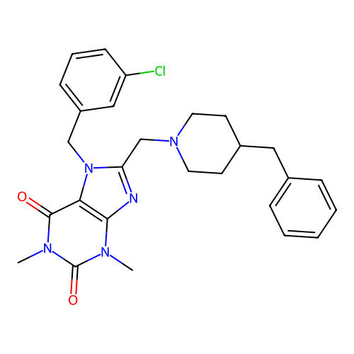 8-[(4-benzylpiperidin-1-yl)methyl]-7-[(3-chlorophenyl)methyl]-1,3-dimethyl-2,3,6,7-tetrahydro-1H-purine-2,6-dione structure