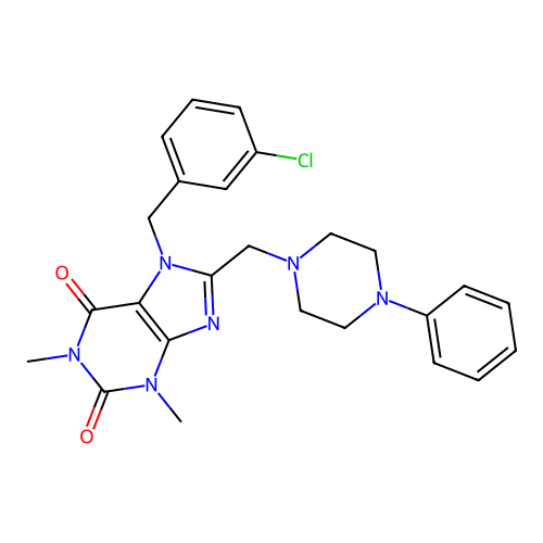 7-[(3-chlorophenyl)methyl]-1,3-dimethyl-8-[(4-phenylpiperazin-1-yl)methyl]purine-2,6-dione structure