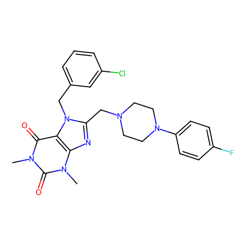 7-[(3-chlorophenyl)methyl]-8-{[4-(4-fluorophenyl)piperazin-1-yl]methyl}-1,3-dimethyl-2,3,6,7-tetrahydro-1H-purine-2,6-dione structure