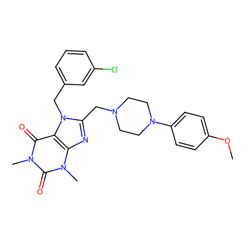 7-(3-chlorobenzyl)-8-((4-(4-methoxyphenyl)piperazin-1-yl)methyl)-1,3-dimethyl-1H-purine-2,6(3H,7H)-dione structure