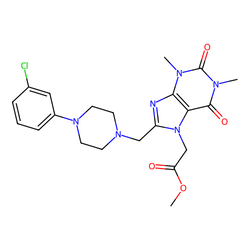 methyl (8-{[4-(3-chlorophenyl)piperazin-1-yl]methyl}-1,3-dimethyl-2,6-dioxo-1,2,3,6-tetrahydro-7H-purin-7-yl)acetate structure