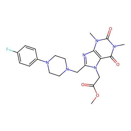 methyl (8-{[4-(4-fluorophenyl)piperazin-1-yl]methyl}-1,3-dimethyl-2,6-dioxo-1,2,3,6-tetrahydro-7H-purin-7-yl)acetate structure