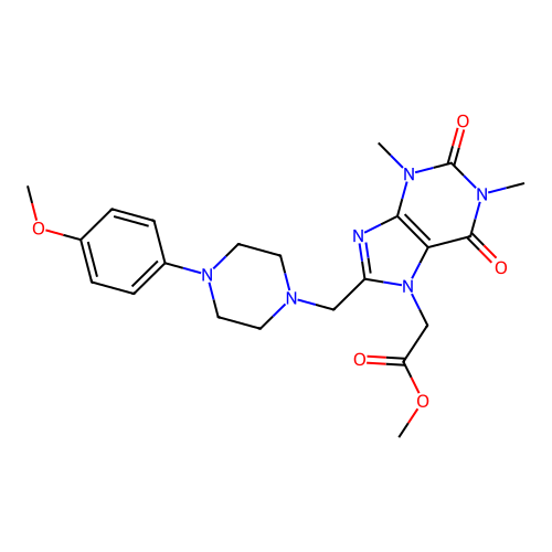 methyl (8-{[4-(4-methoxyphenyl)piperazin-1-yl]methyl}-1,3-dimethyl-2,6-dioxo-1,2,3,6-tetrahydro-7H-purin-7-yl)acetate structure