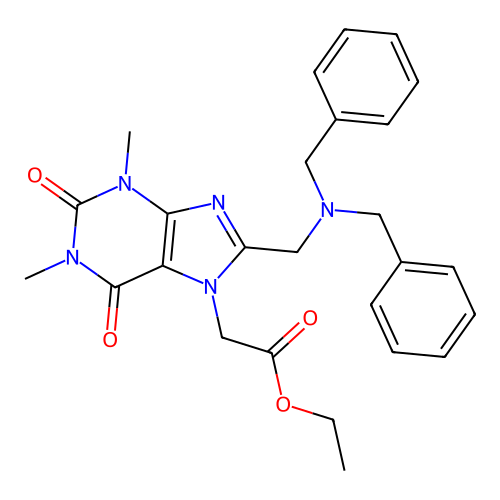 Ethyl 2-[8-[(dibenzylamino)methyl]-1,3-dimethyl-2,6-dioxopurin-7-yl]acetate structure