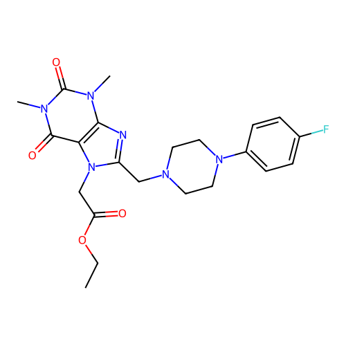 ethyl (8-{[4-(4-fluorophenyl)piperazin-1-yl]methyl}-1,3-dimethyl-2,6-dioxo-1,2,3,6-tetrahydro-7H-purin-7-yl)acetate structure