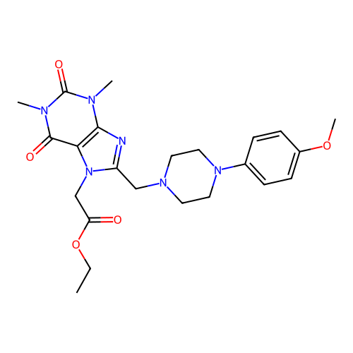 ethyl (8-{[4-(4-methoxyphenyl)piperazin-1-yl]methyl}-1,3-dimethyl-2,6-dioxo-1,2,3,6-tetrahydro-7H-purin-7-yl)acetate structure