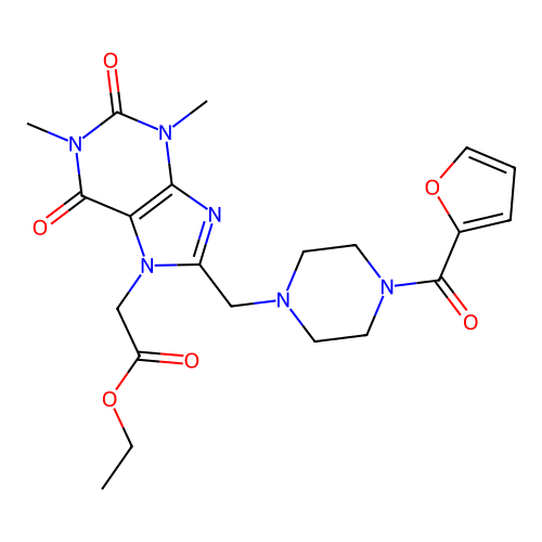 ethyl (8-{[4-(furan-2-ylcarbonyl)piperazin-1-yl]methyl}-1,3-dimethyl-2,6-dioxo-1,2,3,6-tetrahydro-7H-purin-7-yl)acetate structure