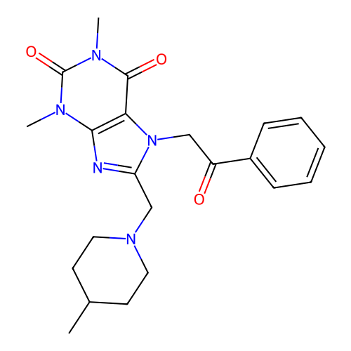 1,3-dimethyl-8-[(4-methylpiperidin-1-yl)methyl]-7-(2-oxo-2-phenylethyl)-2,3,6,7-tetrahydro-1H-purine-2,6-dione structure