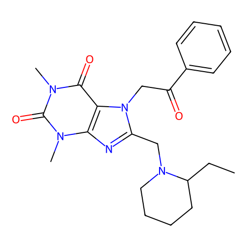 8-[(2-Ethylpiperidin-1-yl)methyl]-1,3-dimethyl-7-phenacylpurine-2,6-dione structure