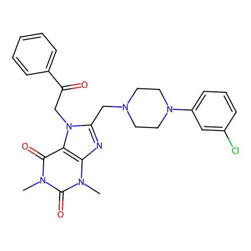 8-{[4-(3-chlorophenyl)piperazin-1-yl]methyl}-1,3-dimethyl-7-(2-oxo-2-phenylethyl)-2,3,6,7-tetrahydro-1H-purine-2,6-dione structure